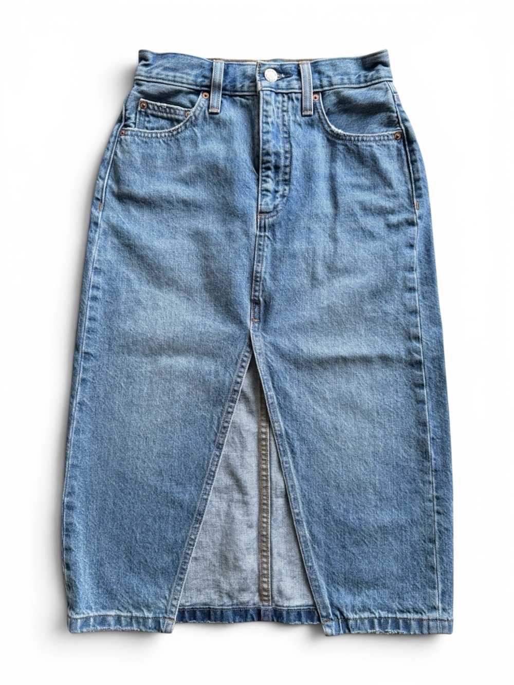 Denim Forum 90s Halle Skirt Classic Midi Denim Skirt Medium Wash Size 23